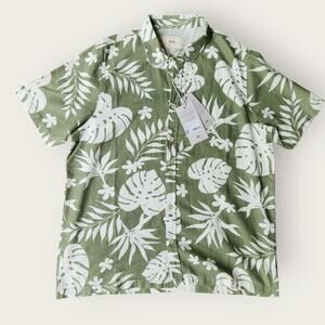 Folk Clothing Men's L Casual Button Up Short Sleeve Shirt Green Leaf Bay NWT
